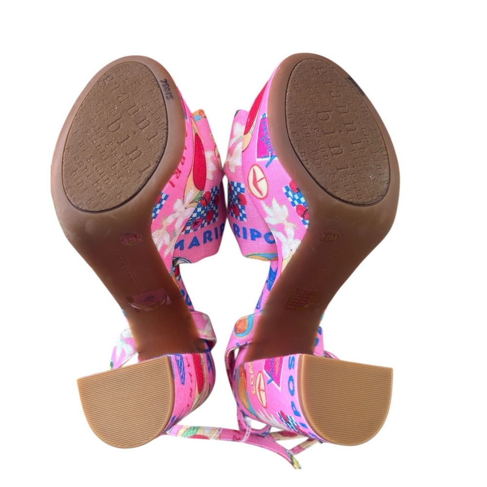 GIANNI BINI Pink Tobias Linen Mismatched Buckle Platform Sandals Heels 7.5 NEW - Picture 10 of 11